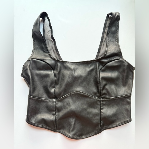 Black Fitted Faux Leather Bustier with Mesh Back | medium | colsie - Picture 1 of 9